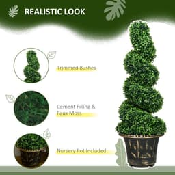 image-HOMCOM Set of 2 Potted Artificial Plants, Topiary Spiral Boxwood Trees, 90cm
