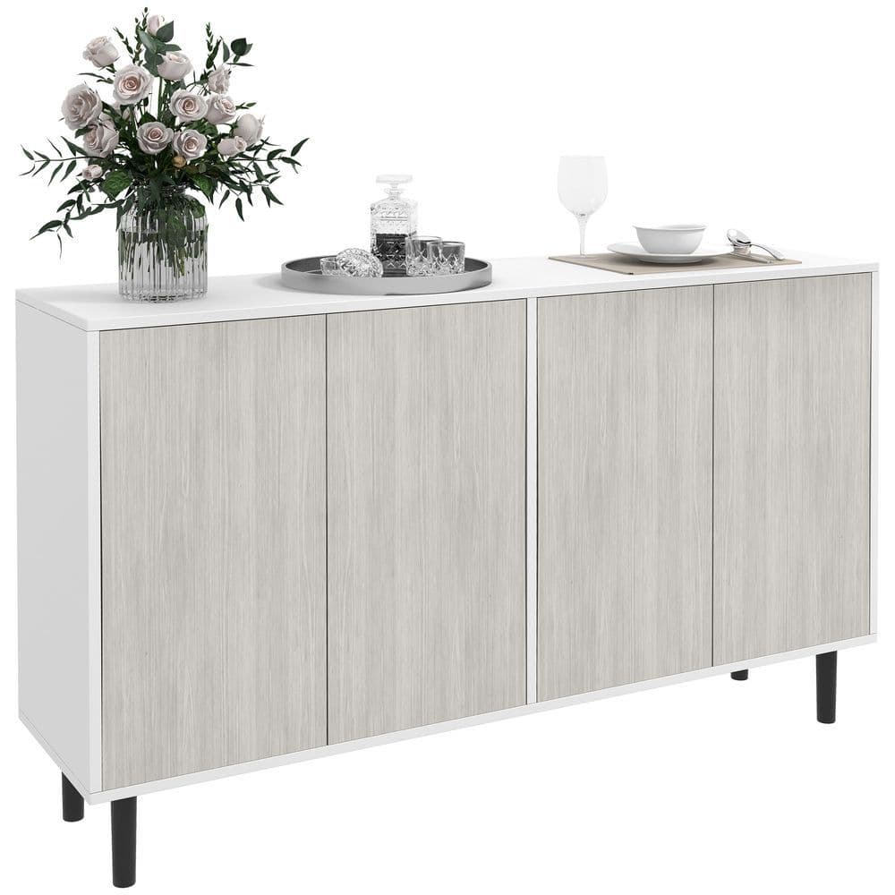 image-HOMCOM Sideboard Storage Cabinet for Living Room with Adjustable Shelves White