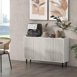 image-HOMCOM Sideboard Storage Cabinet for Living Room with Adjustable Shelves White