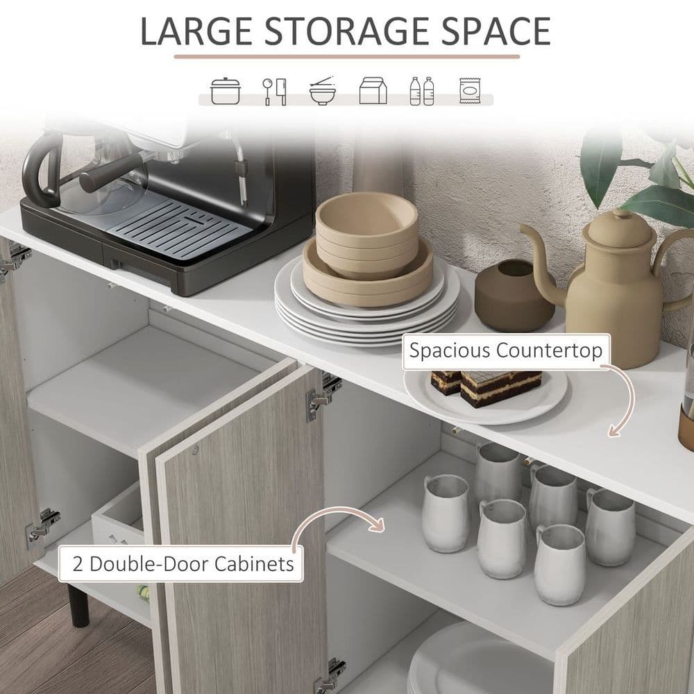 image-HOMCOM Sideboard Storage Cabinet for Living Room with Adjustable Shelves White