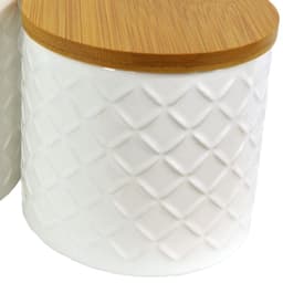 image-Set of Two Ceramic Jars Embossed Cream Canisters with Lids