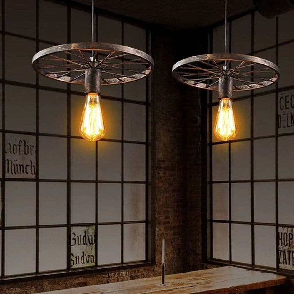 image-Vintage Industrial Chandelier Ceiling Wheel Light Hanging Pendant~1632