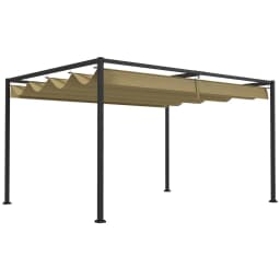 image-Outsunny 3x2m Metal Pergola Gazebo Patio Sun Shelter Retractable Canopy Khaki