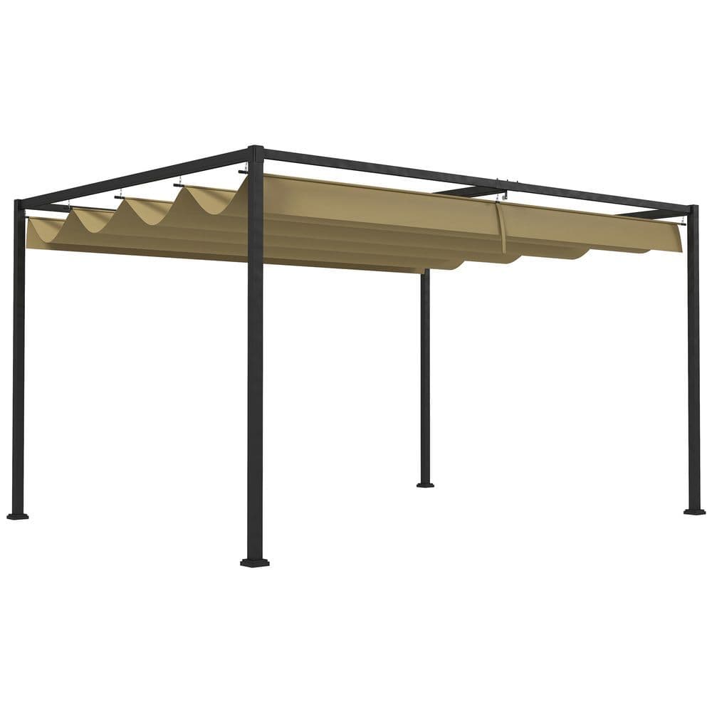 image-Outsunny 3x2m Metal Pergola Gazebo Patio Sun Shelter Retractable Canopy Khaki