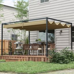 image-Outsunny 3x2m Metal Pergola Gazebo Patio Sun Shelter Retractable Canopy Khaki