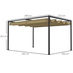 image-Outsunny 3x2m Metal Pergola Gazebo Patio Sun Shelter Retractable Canopy Khaki
