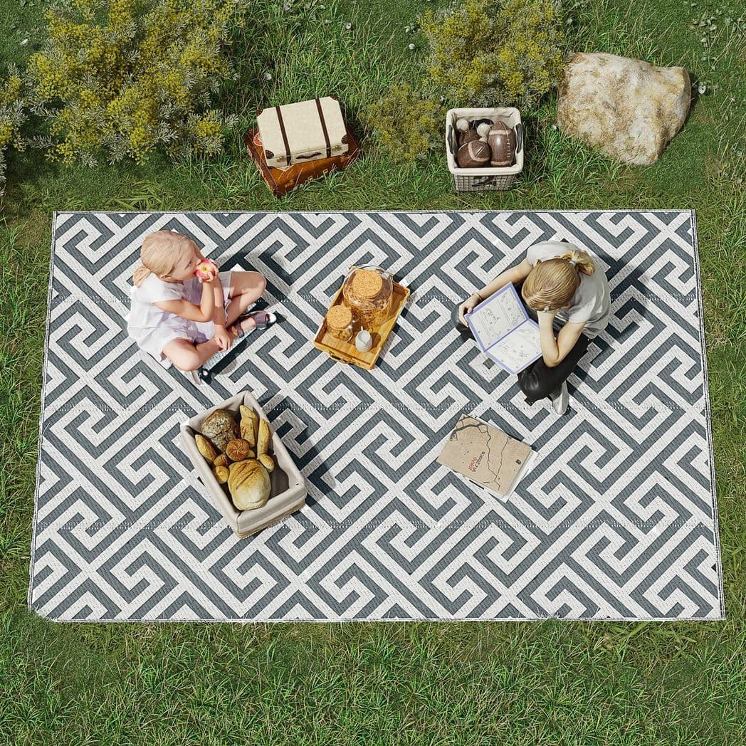 image-Outsunny 152x243cm Reversible Outdoor Rug Portable Plastic Straw RV Camping Mat