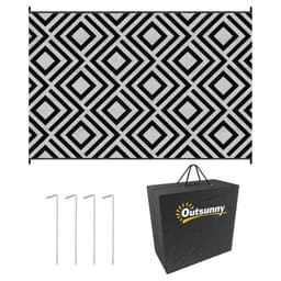 image-Outsunny Reversible Waterproof Outdoor Rug with Carry Bag, 182 x 274 cm, Black