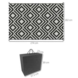 image-Outsunny Reversible Waterproof Outdoor Rug with Carry Bag, 182 x 274 cm, Black