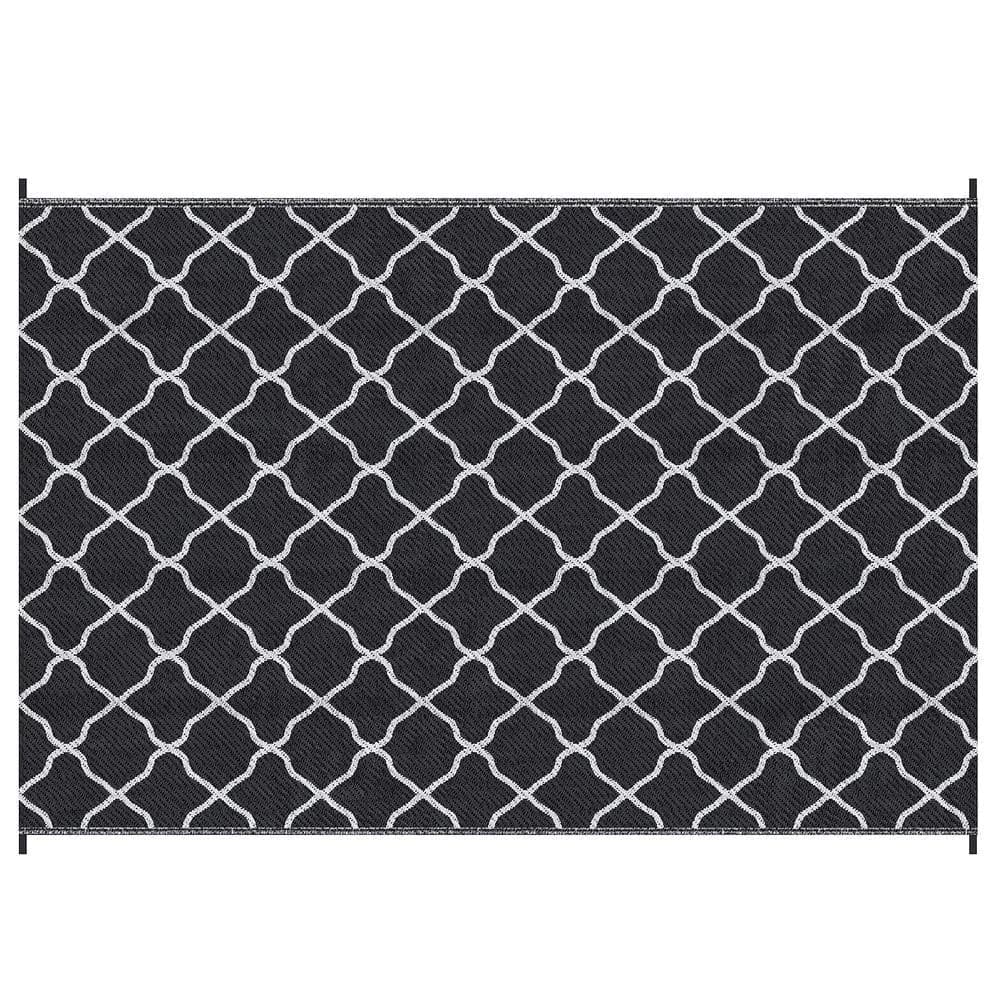 image-Outsunny Reversible Waterproof Outdoor Rug with Carry Bag, 182 x 274 cm, Black