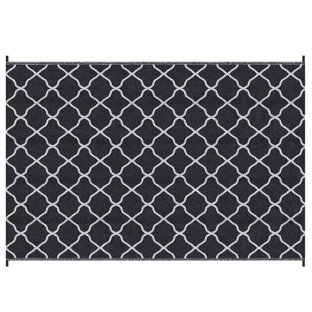 image-Outsunny Reversible Waterproof Outdoor Rug with Carry Bag, 182 x 274 cm, Black