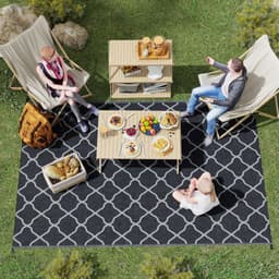 image-Outsunny Reversible Waterproof Outdoor Rug with Carry Bag, 182 x 274 cm, Black