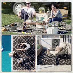 image-Outsunny Reversible Waterproof Outdoor Rug with Carry Bag, 182 x 274 cm, Black