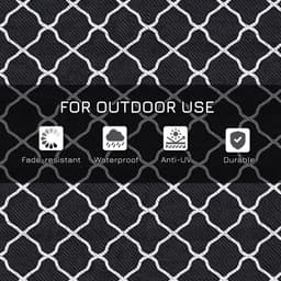 image-Outsunny Reversible Waterproof Outdoor Rug with Carry Bag, 182 x 274 cm, Black
