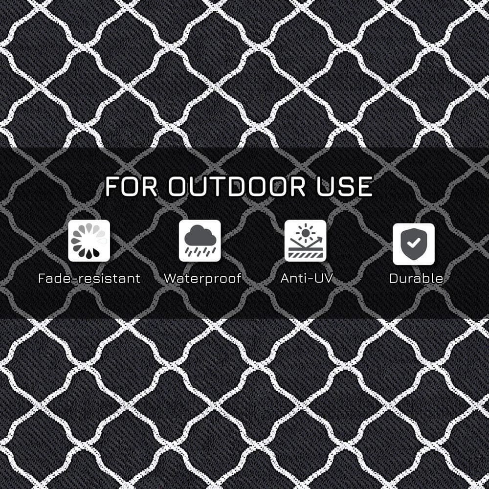 image-Outsunny Reversible Waterproof Outdoor Rug with Carry Bag, 182 x 274 cm, Black