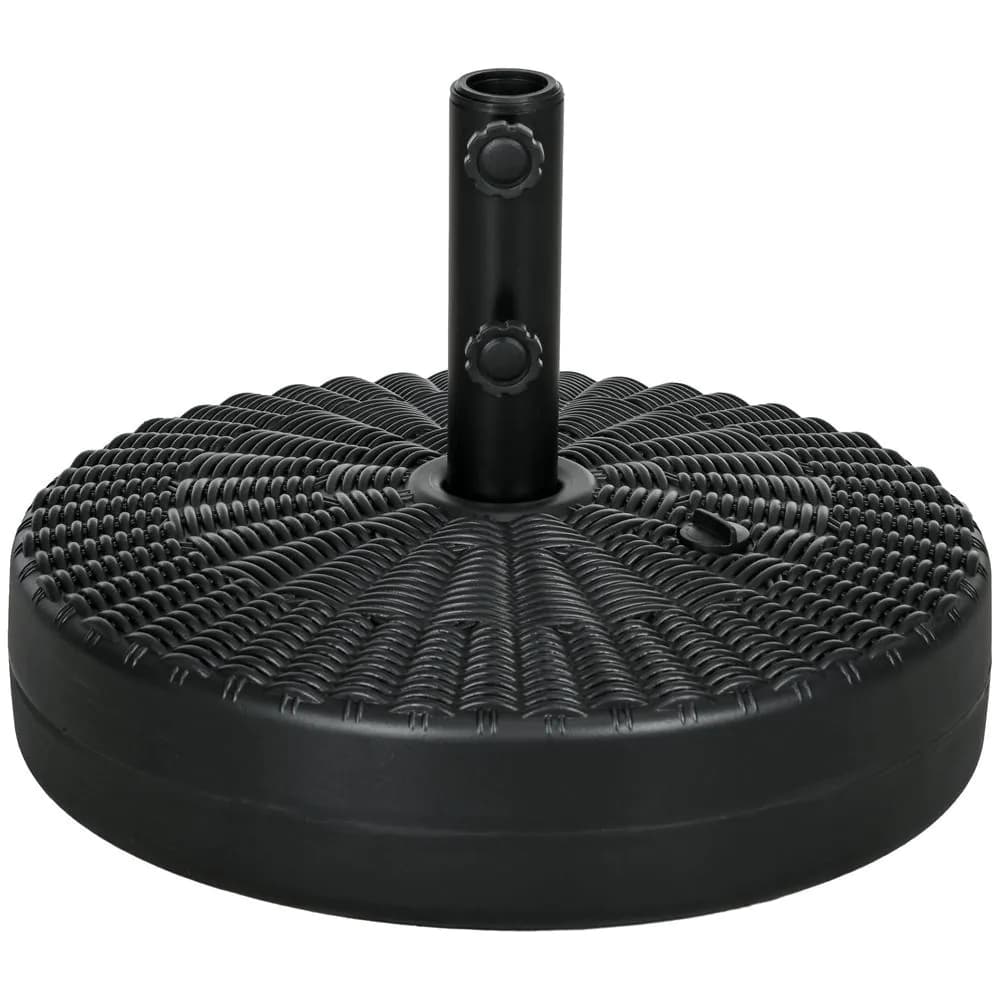 image-Round Umbrella Parasol Base with Rattan Effect, Plastic Parasol Stand, Black