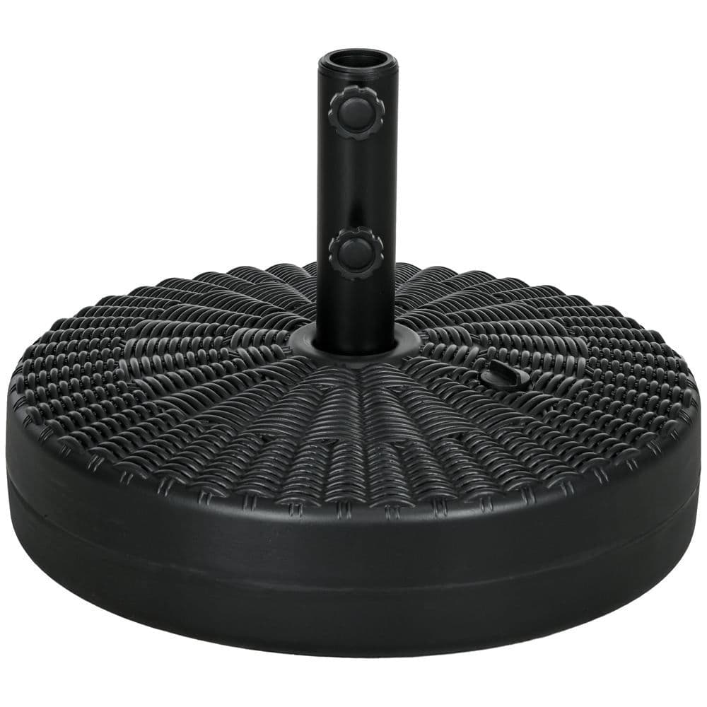 image-Round Umbrella Parasol Base with Rattan Effect, Plastic Parasol Stand, Black