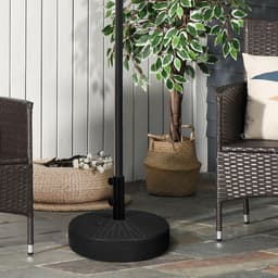 image-Round Umbrella Parasol Base with Rattan Effect, Plastic Parasol Stand, Black