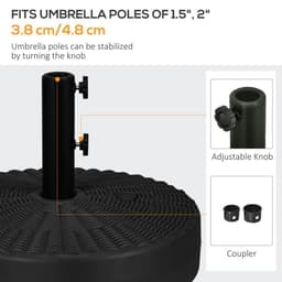 image-Round Umbrella Parasol Base with Rattan Effect, Plastic Parasol Stand, Black