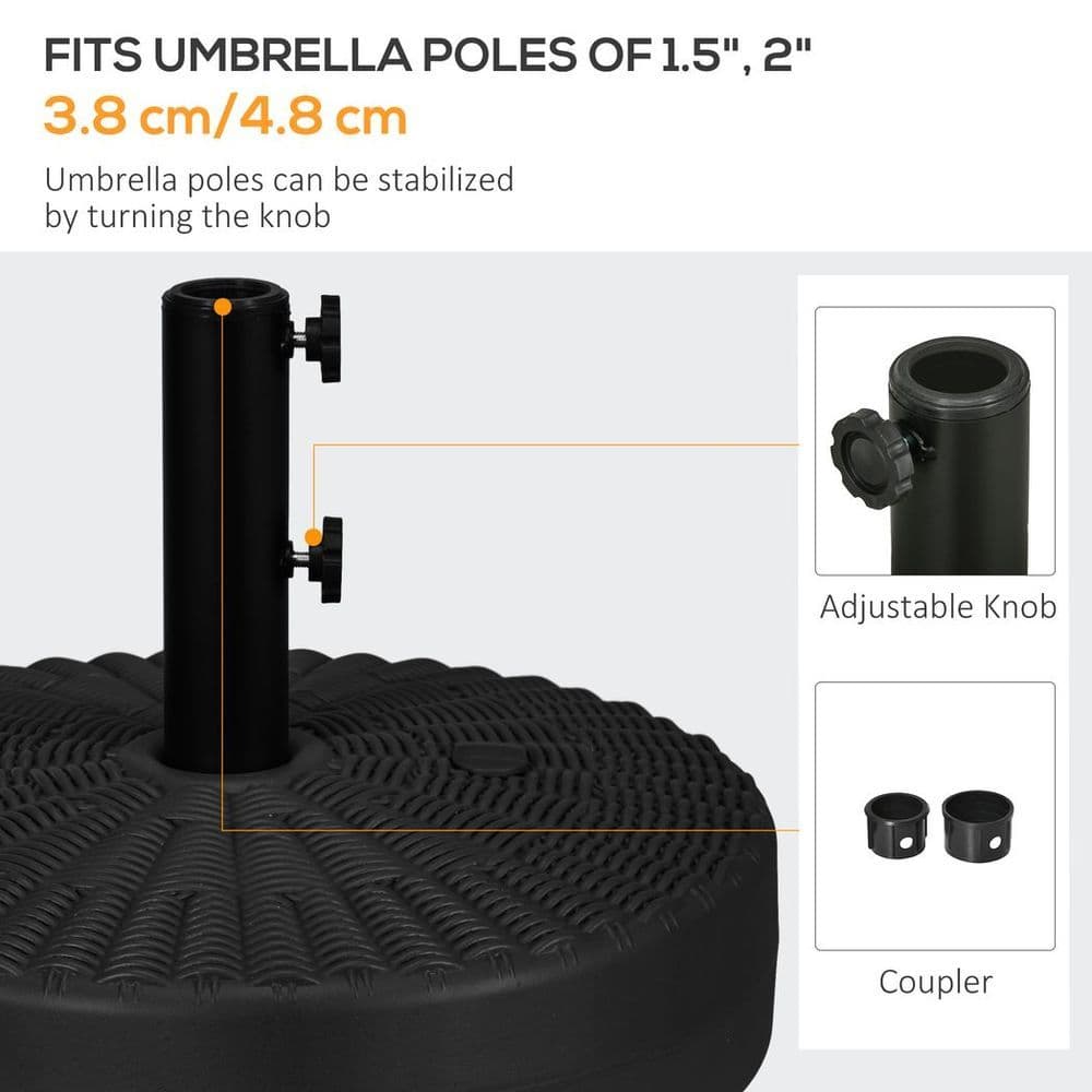 image-Round Umbrella Parasol Base with Rattan Effect, Plastic Parasol Stand, Black