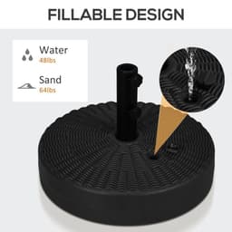 image-Round Umbrella Parasol Base with Rattan Effect, Plastic Parasol Stand, Black