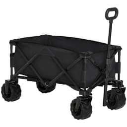 image-Outsunny Outdoor Pull Along Garden Trolley on Wheels Folding Beach Cart Black
