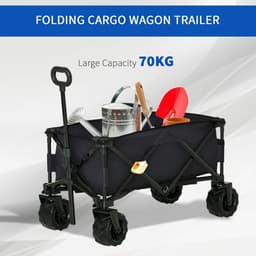 image-Outsunny Outdoor Pull Along Garden Trolley on Wheels Folding Beach Cart Black