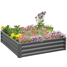 image-Outsunny Raised Garden Bed Metal Garden Flower Vegetable Planter Light Grey