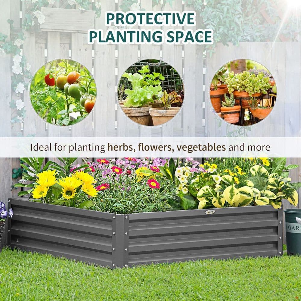 image-Outsunny Raised Garden Bed Metal Garden Flower Vegetable Planter Light Grey
