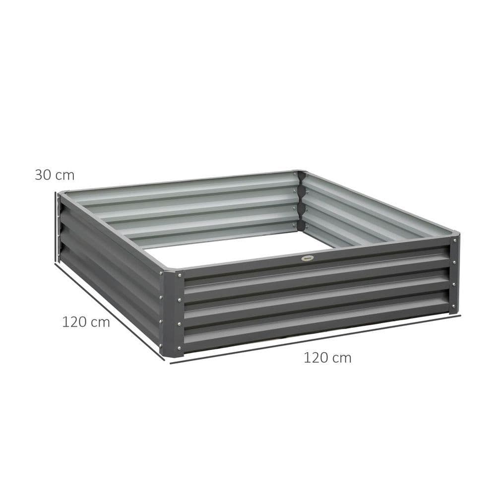 image-Outsunny Raised Garden Bed Metal Garden Flower Vegetable Planter Light Grey
