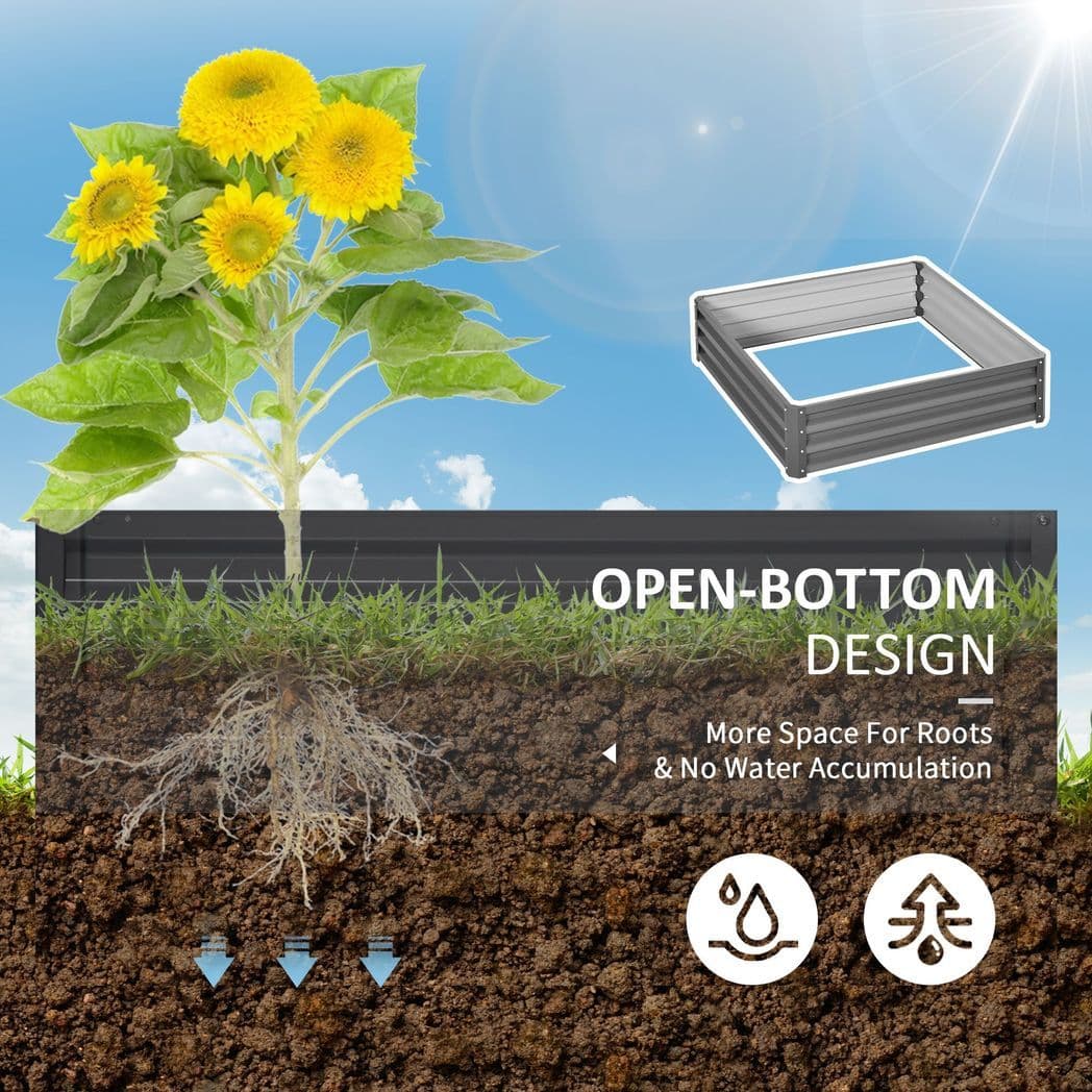 image-Outsunny Raised Garden Bed Metal Garden Flower Vegetable Planter Light Grey
