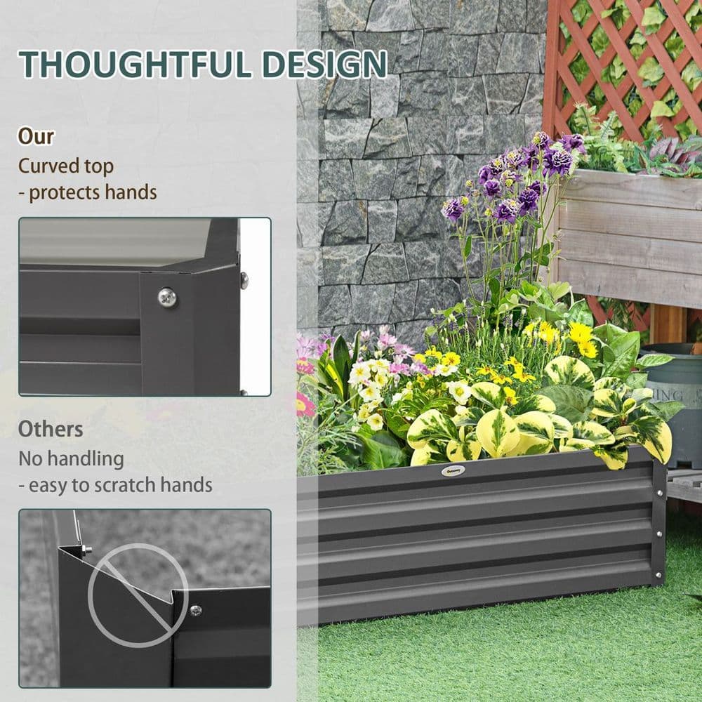 image-Outsunny Raised Garden Bed Metal Garden Flower Vegetable Planter Light Grey