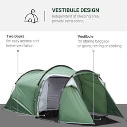 image-Outsunny 3 Man Camping Tent with Porch and Weather-Resistant Rainfly, Green