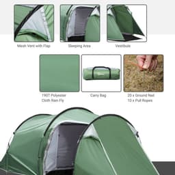 image-Outsunny 3 Man Camping Tent with Porch and Weather-Resistant Rainfly, Green