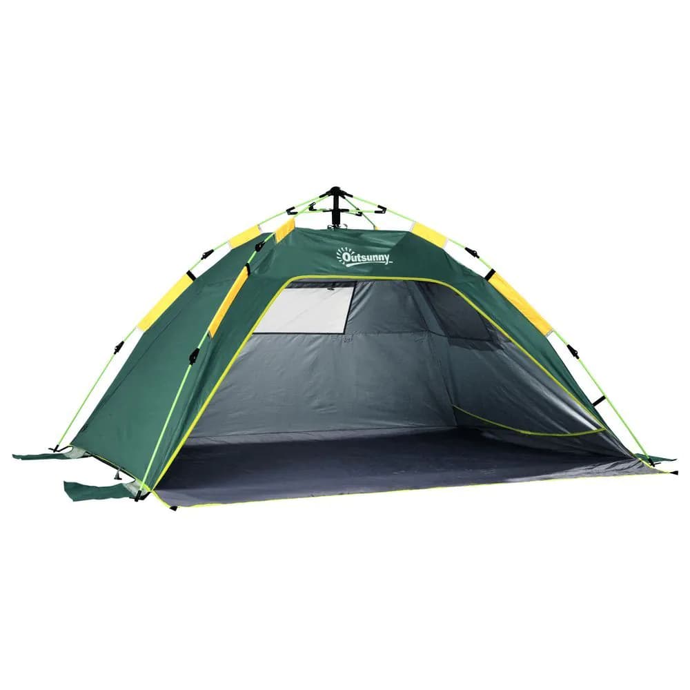 image-Outsunny 2 Man Pop-up Beach Tent Sun Shade Shelter Hut w/ Windows Door Green