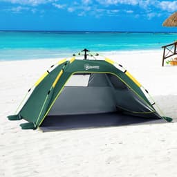 image-Outsunny 2 Man Pop-up Beach Tent Sun Shade Shelter Hut w/ Windows Door Green