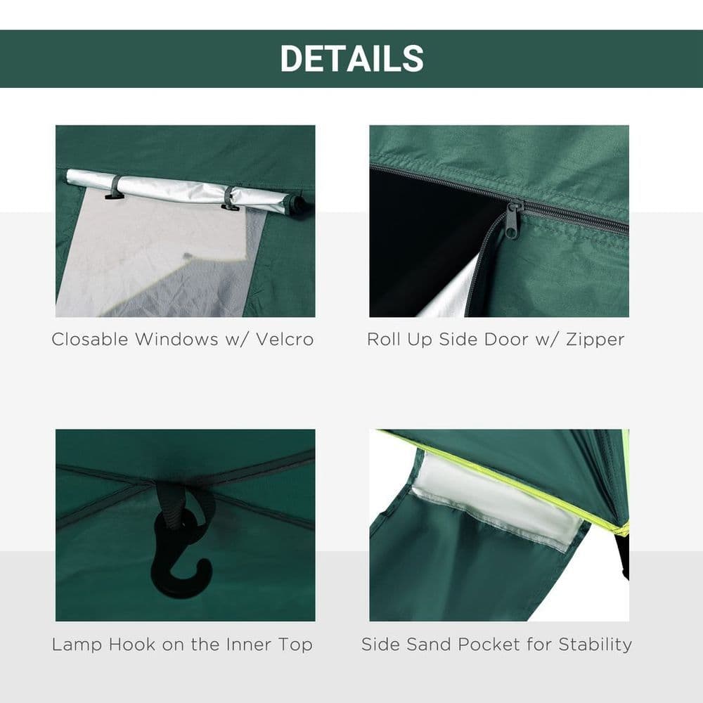 image-Outsunny 2 Man Pop-up Beach Tent Sun Shade Shelter Hut w/ Windows Door Green