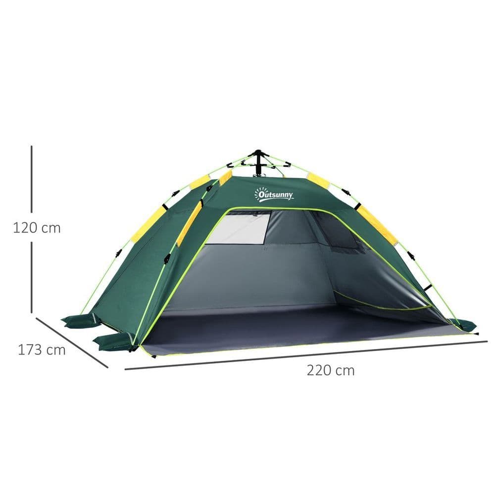 image-Outsunny 2 Man Pop-up Beach Tent Sun Shade Shelter Hut w/ Windows Door Green