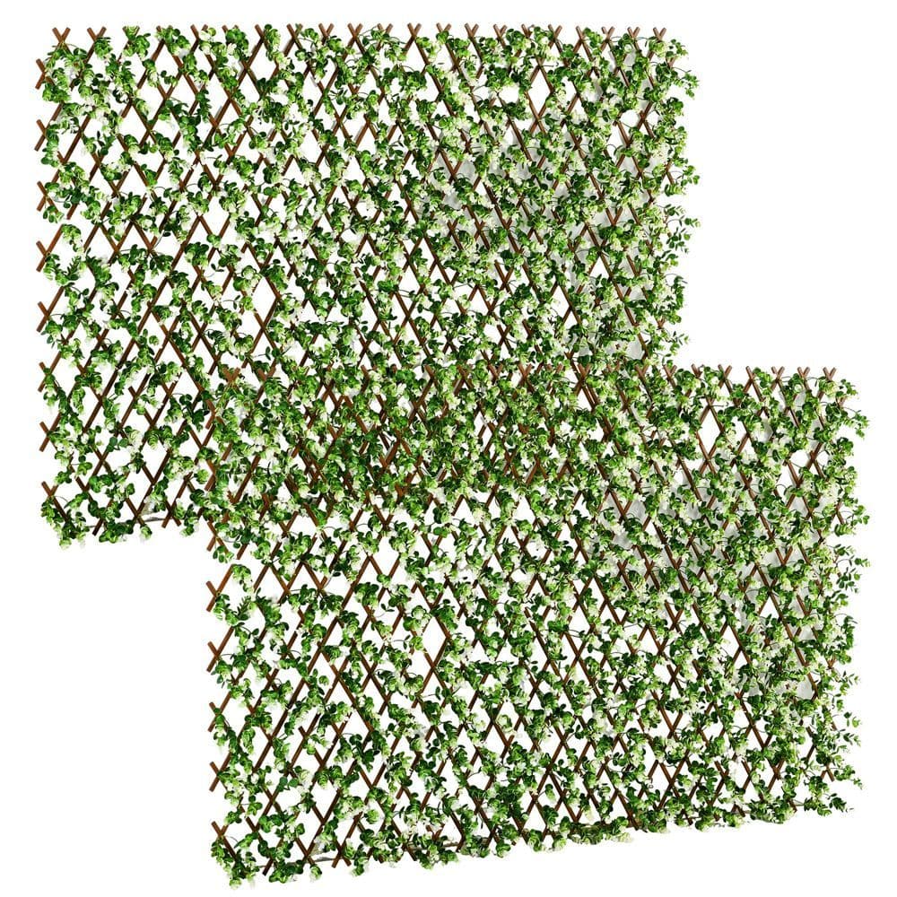 image-Outsunny 2 Pieces Decorative Trellis with Artificial Leaves, 2m x 1m, Eucalyptus