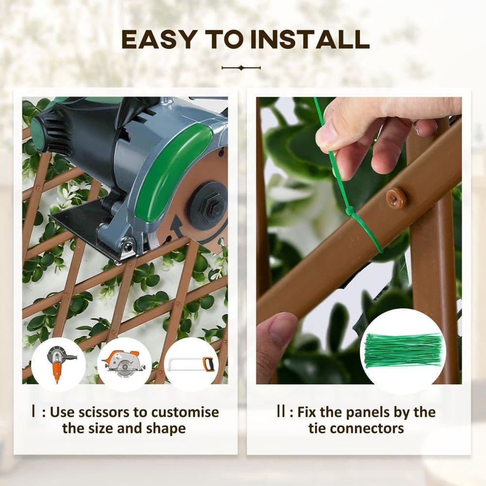 image-Outsunny 2 Pieces Decorative Trellis with Artificial Leaves, 2m x 1m, Eucalyptus