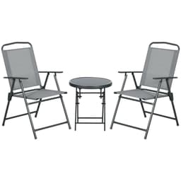 image-Outsunny Patio Bistro Set Folding Chairs & Coffee Table for Balcony,Grey