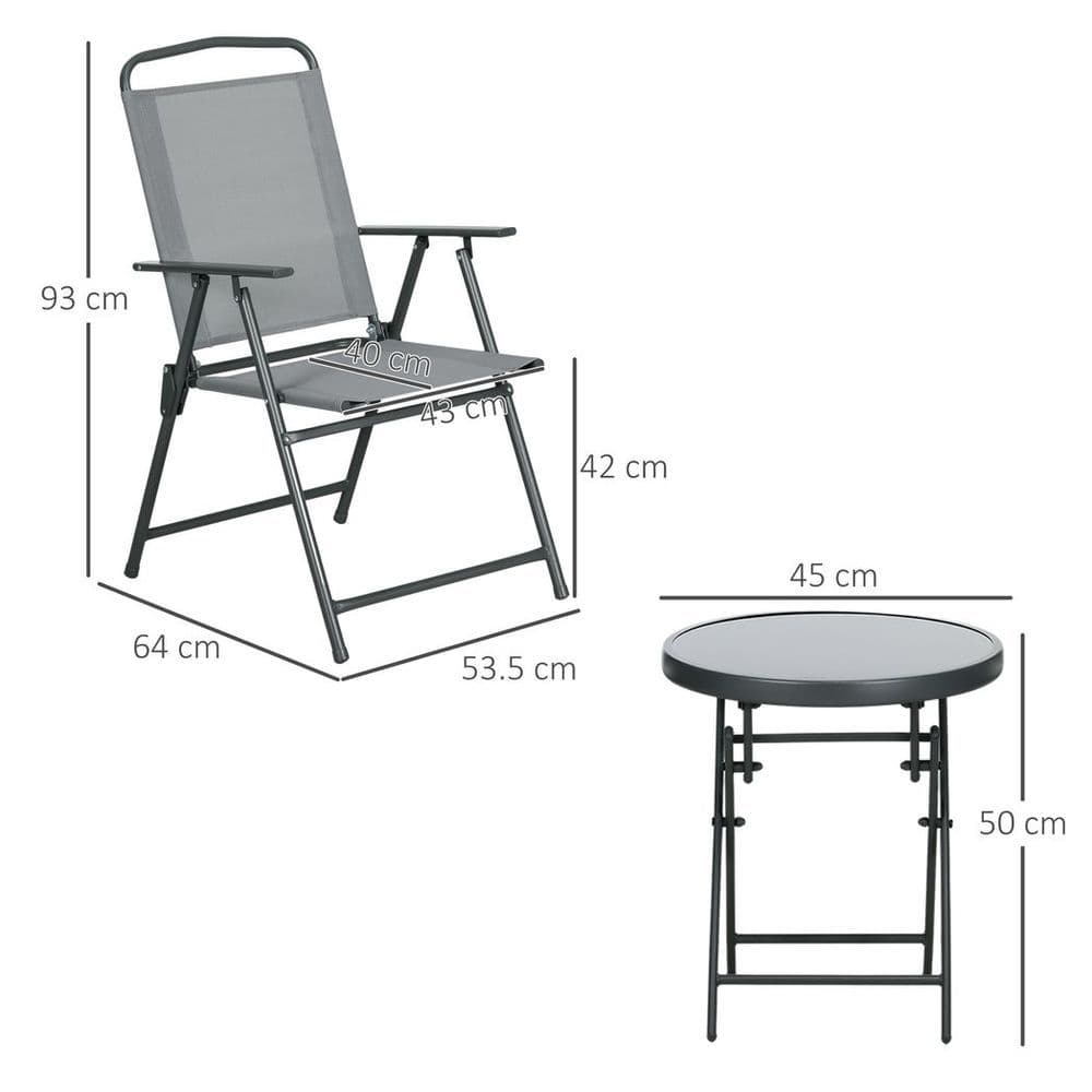 image-Outsunny Patio Bistro Set Folding Chairs & Coffee Table for Balcony,Grey