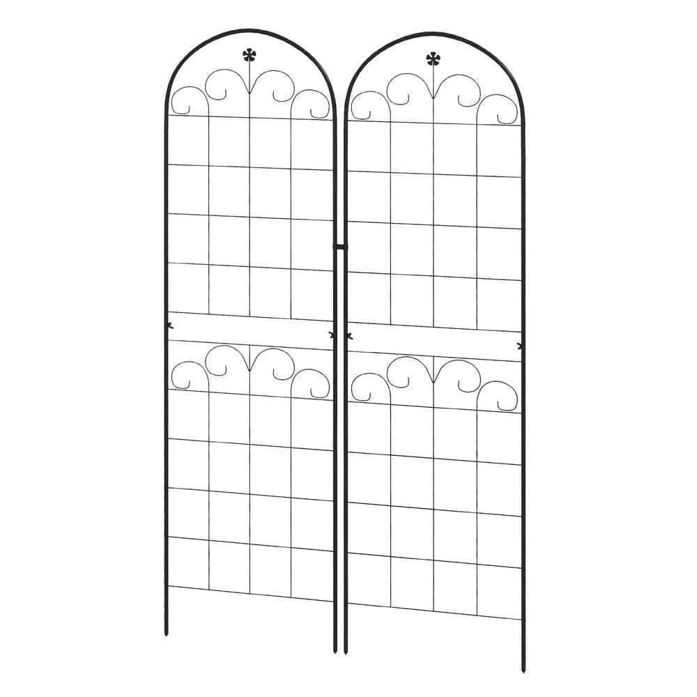 image-Outsunny Set of 2 Metal Trellis for Climbing Plants, Floral Design