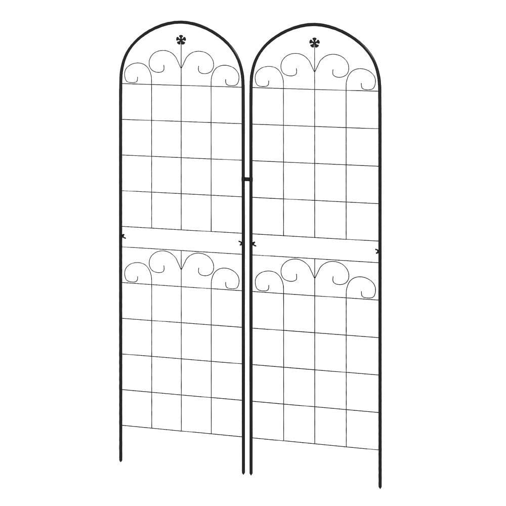 image-Outsunny Set of 2 Metal Trellis for Climbing Plants, Floral Design