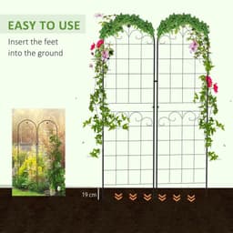 image-Outsunny Set of 2 Metal Trellis for Climbing Plants, Floral Design