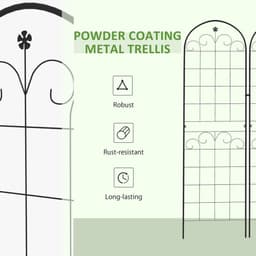image-Outsunny Set of 2 Metal Trellis for Climbing Plants, Floral Design