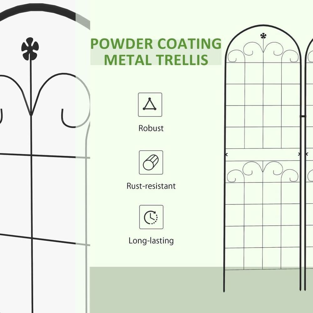 image-Outsunny Set of 2 Metal Trellis for Climbing Plants, Floral Design