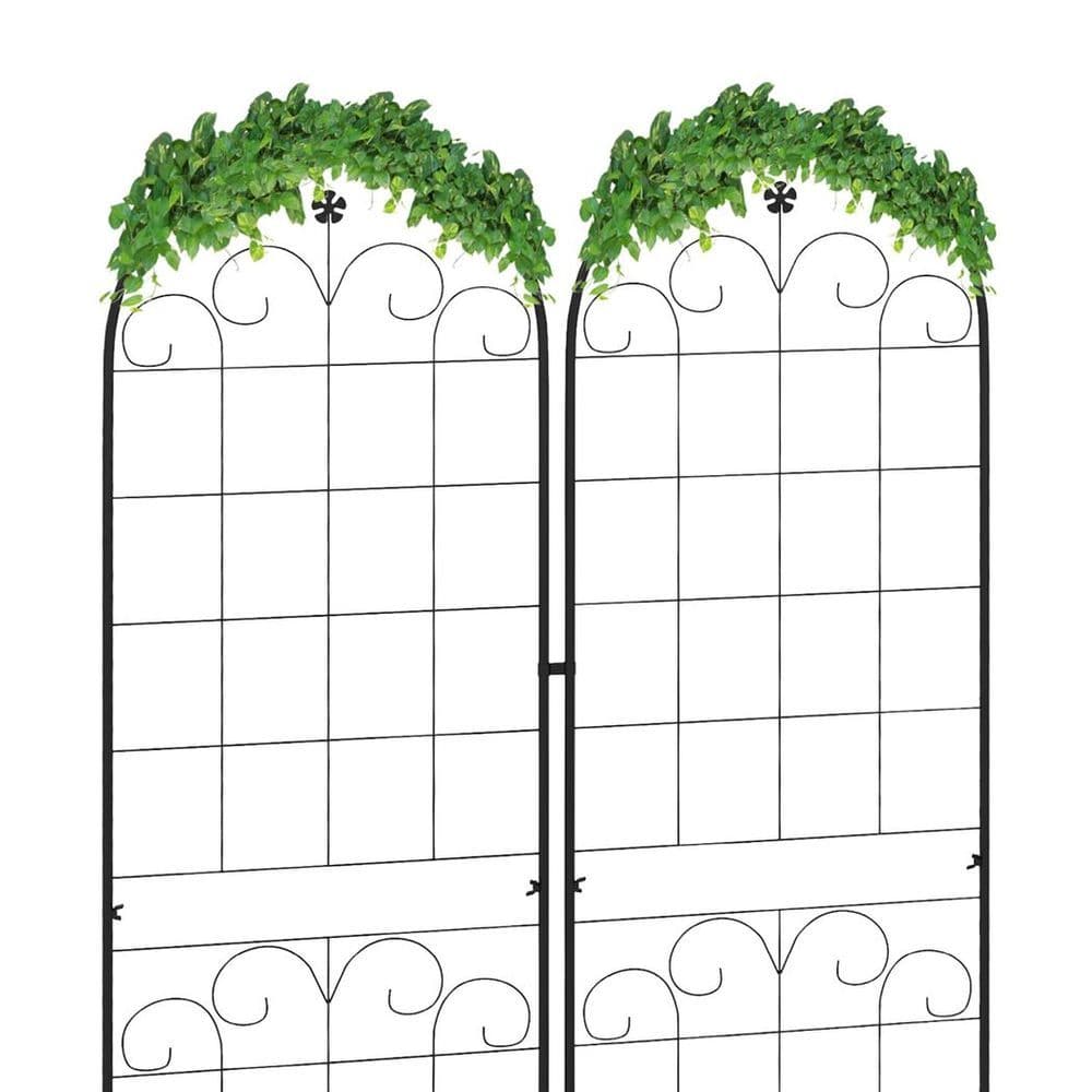image-Outsunny Set of 2 Metal Trellis for Climbing Plants, Floral Design