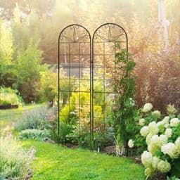 image-Outsunny Set of 2 Metal Trellis for Climbing Plants, Grid Design