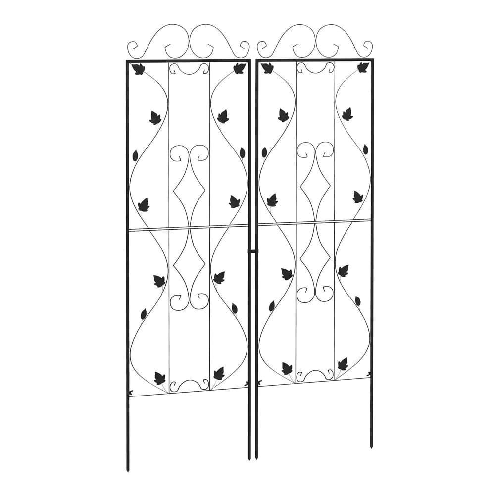 image-Outsunny Set of 2 Metal Trellis for Climbing Plants, Leaf Design
